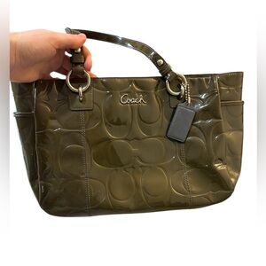 Coach Patent Leather Signature Tote Bag – Olive Green – Style 14938